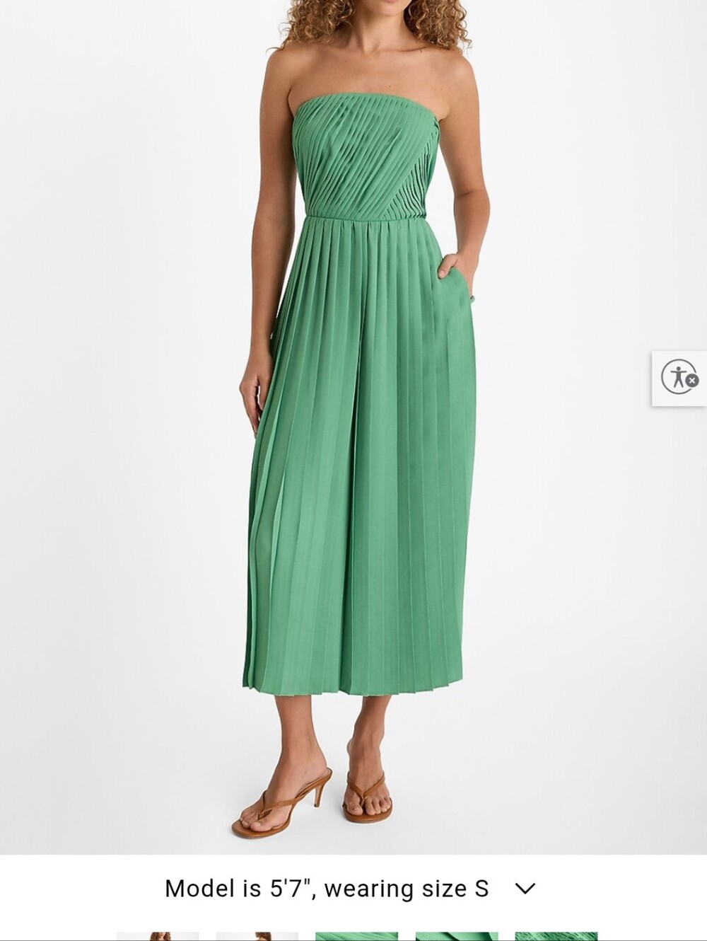 Brand New Express Chiffon Strapless Pleated Dark Sage Jumpsuit
